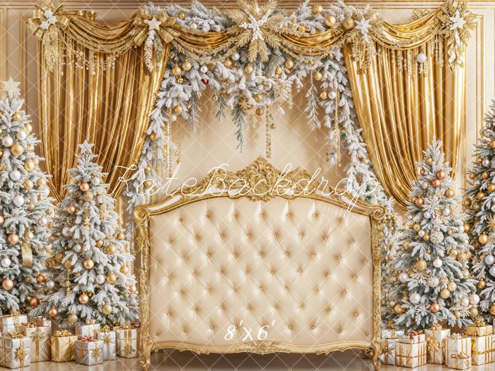 Kate Weihnachten Goldene Vorhänge Luxuriös Fleece Hintergrund Entworfen von Emetselch - Kate Backdrop.de