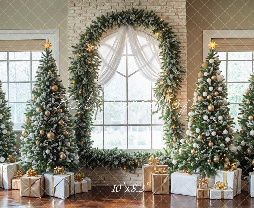 Kate Weihnachten Tannenbaum Fenster Gold Hintergrund Entworfen von Mini MakeBelieve