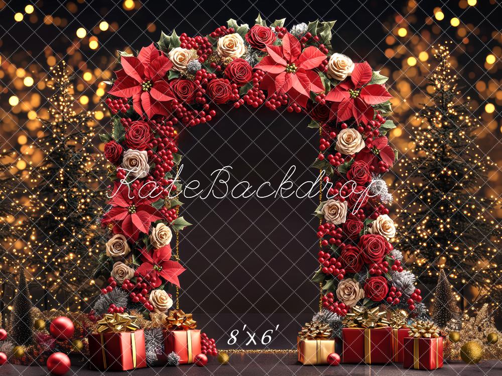 Kate Weihnachten Blumenbogen Geschenke Lichter Hintergrund Entworfen von Mini MakeBelieve - Kate Backdrop.de