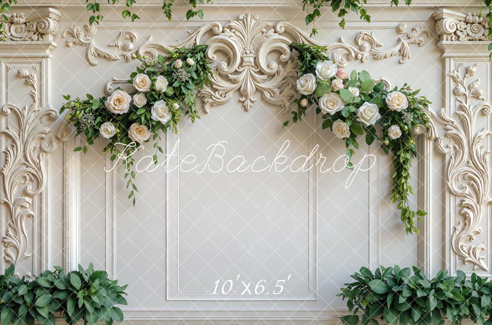 Kate Hochzeit Rosen Ornamente Weiß Hintergrund Entworfen von Mini MakeBelieve - Kate Backdrop.de