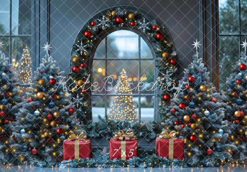 Kate Weihnachten Tannenbaum Fenster Kranz Hintergrund Entworfen von Mini MakeBelieve - Kate Backdrop.de