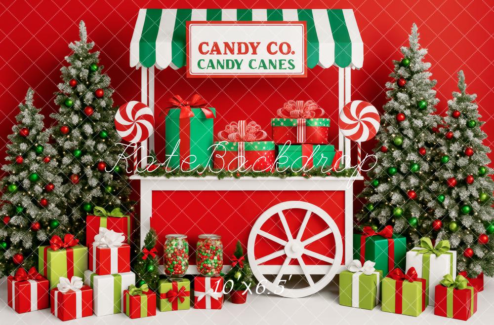 Kate Weihnachten Geschenke Candy Shop Rot Grün Hintergrund Entworfen von Patty Roberts - Kate Backdrop.de