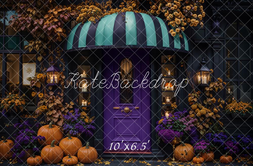 Kate Halloween Kürbisse Tür Lila Hintergrund Entworfen von Emetselch - Kate Backdrop.de
