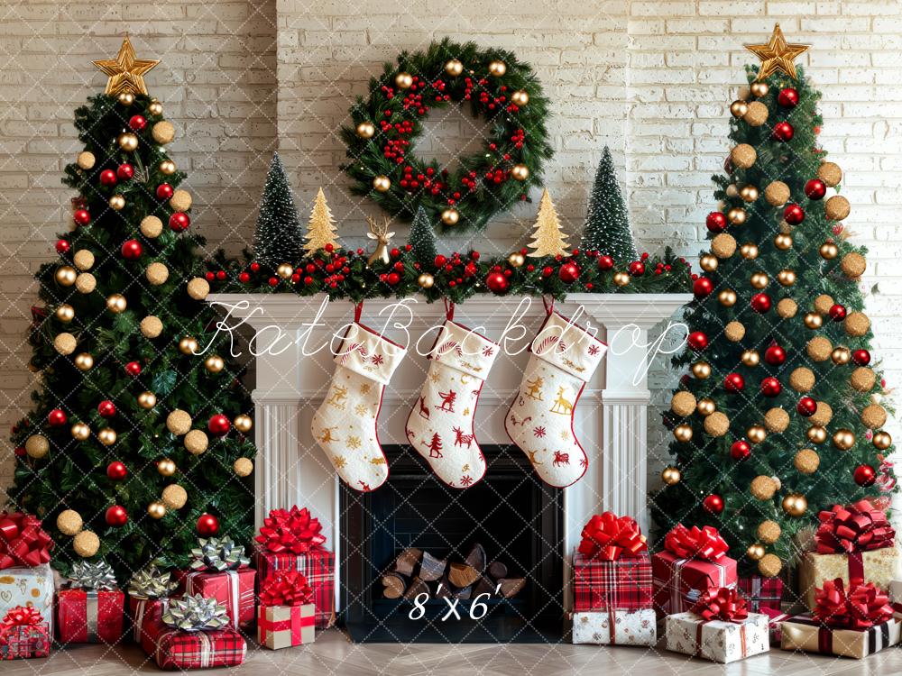 Kate Weihnachten Weihnachtsbaum Kamin Geschenke Hintergrund Entworfen von Mini MakeBelieve - Kate Backdrop.de