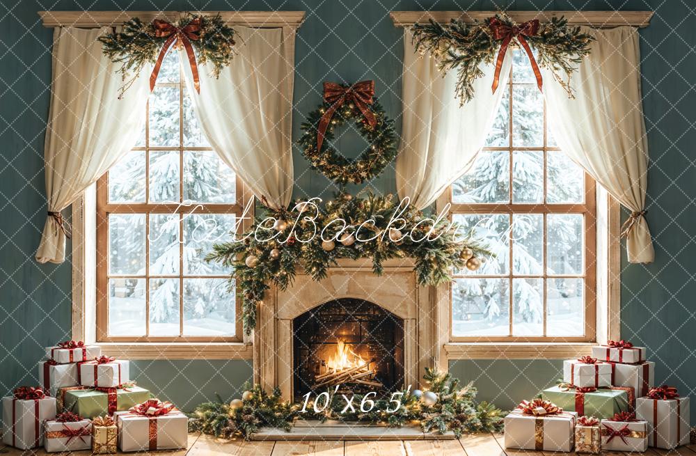 Kate Weihnachten Kamin Fenster Geschenke Hintergrund Entworfen von Emetselch