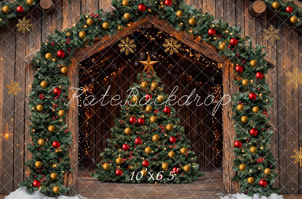 Kate Weihnachten Tannenbaum Girlande Holz Hintergrund Entworfen von Mini MakeBelieve - Kate Backdrop.de