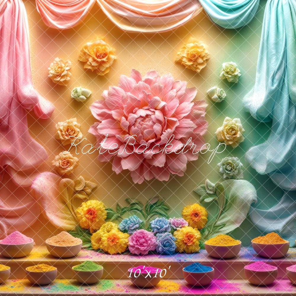 Kate Holi Blumen Farbpulver Bunt Hintergrund Entworfen von Mini MakeBelieve