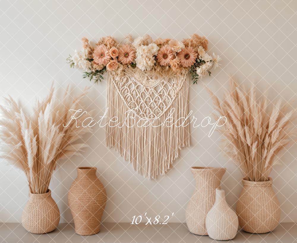 Kate Boho Makramee Pampasgras Beige Hintergrund Entworfen von Emetselch
