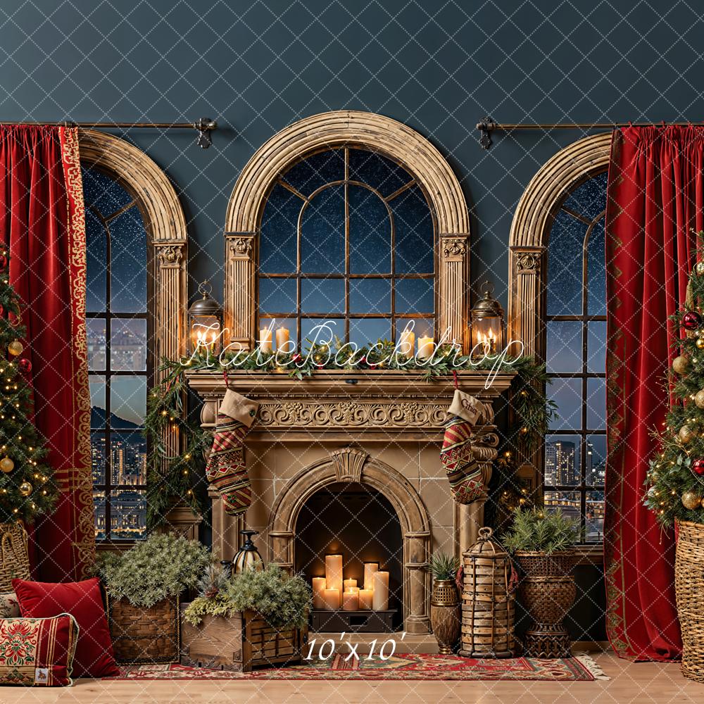 Kate Weihnachten Kamin Fenster Weihnachtsbaum Hintergrund Entworfen von Emetselch - Kate Backdrop.de