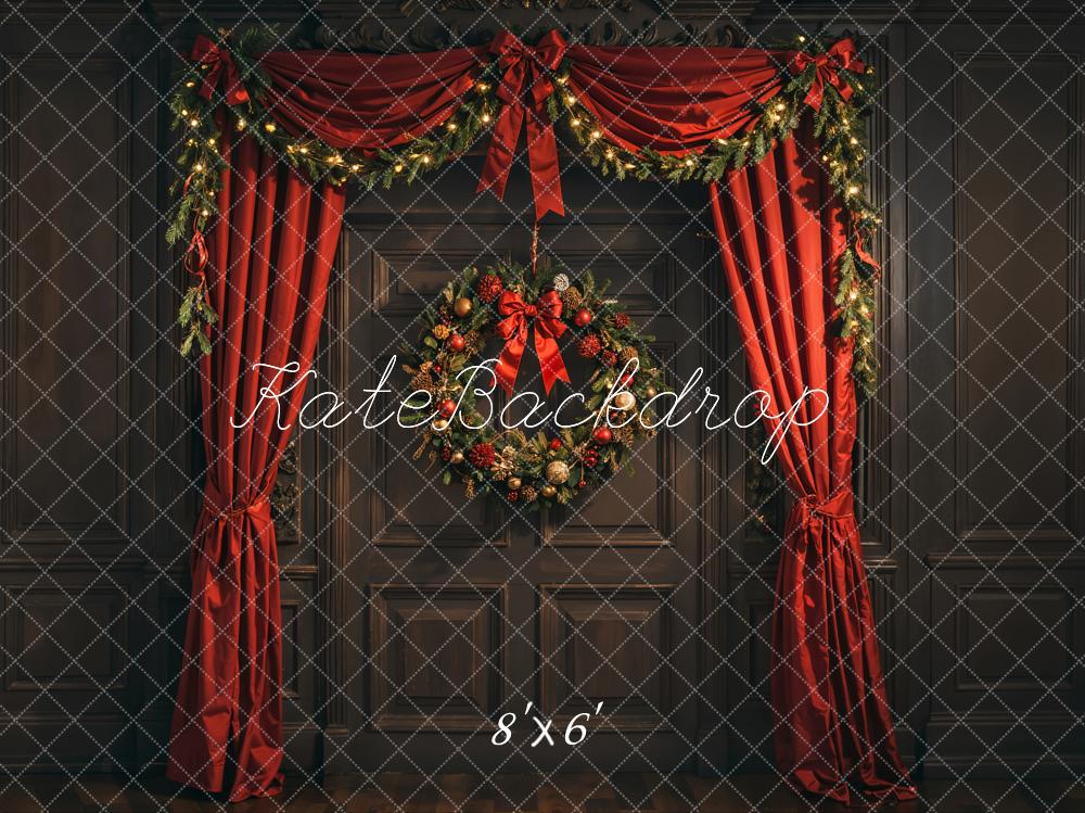 Kate Weihnachten Tür Rote Vorhänge Klassisch Hintergrund Entworfen von Emetselch - Kate Backdrop.de
