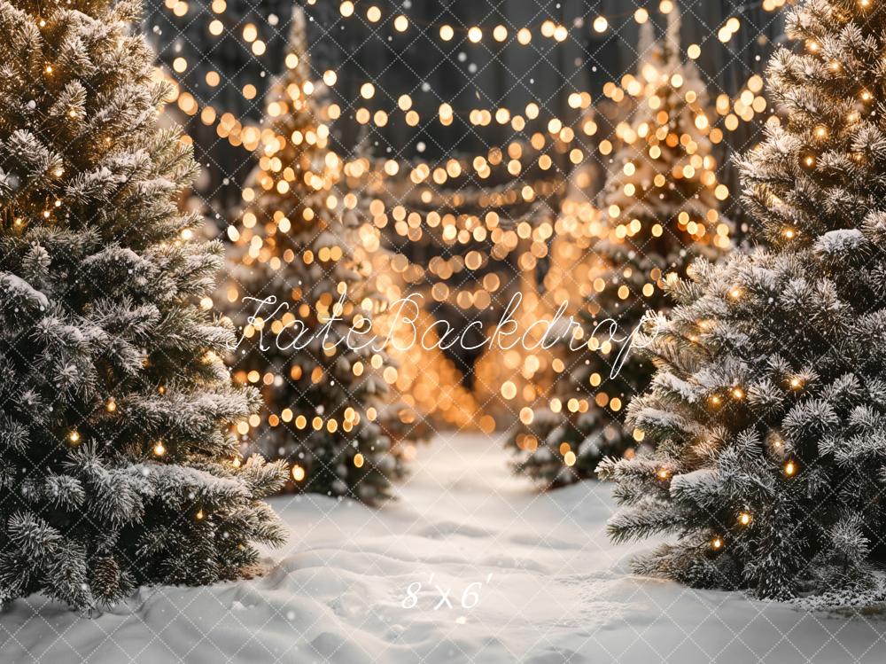 Kate Weihnachten Tannen Schnee Lichter Hintergrund Entworfen von Emetselch - Kate Backdrop.de