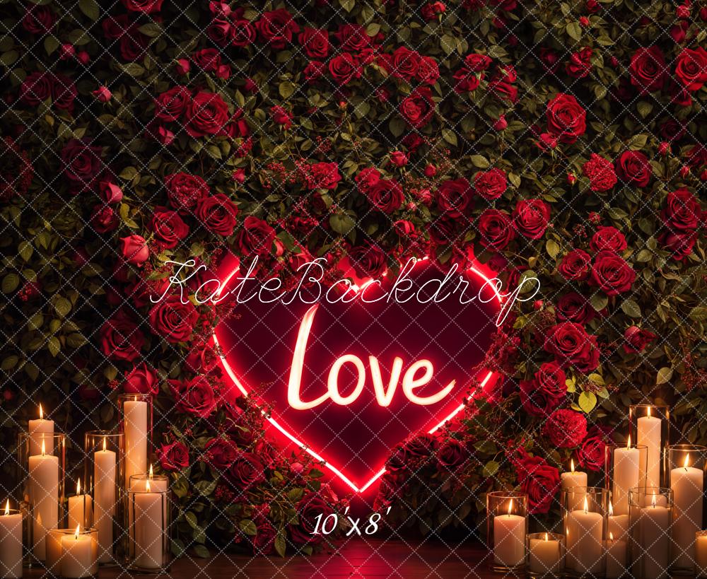 Kate Valentinstag Rote Rosen Herz Kerzen Fleece Hintergrund Entworfen von Emetselch