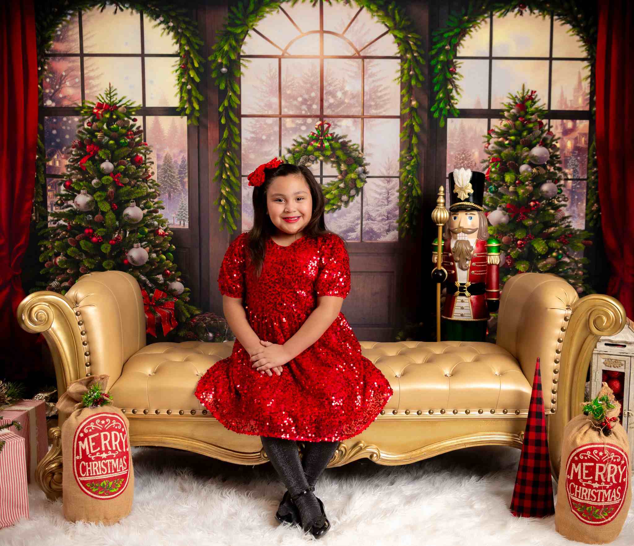 Kate Weihnachten - Baum Fenster Rot Vorhang Hintergrund von Chain Photography - Kate Backdrop.de