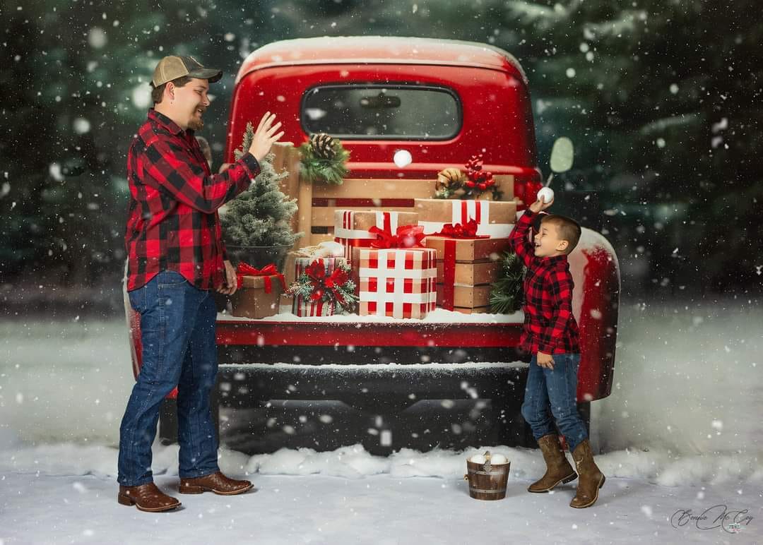 Kate Weihnachten im Freien Rotes Auto Geschenke Hintergrund für Fotografie - Kate Backdrop.de
