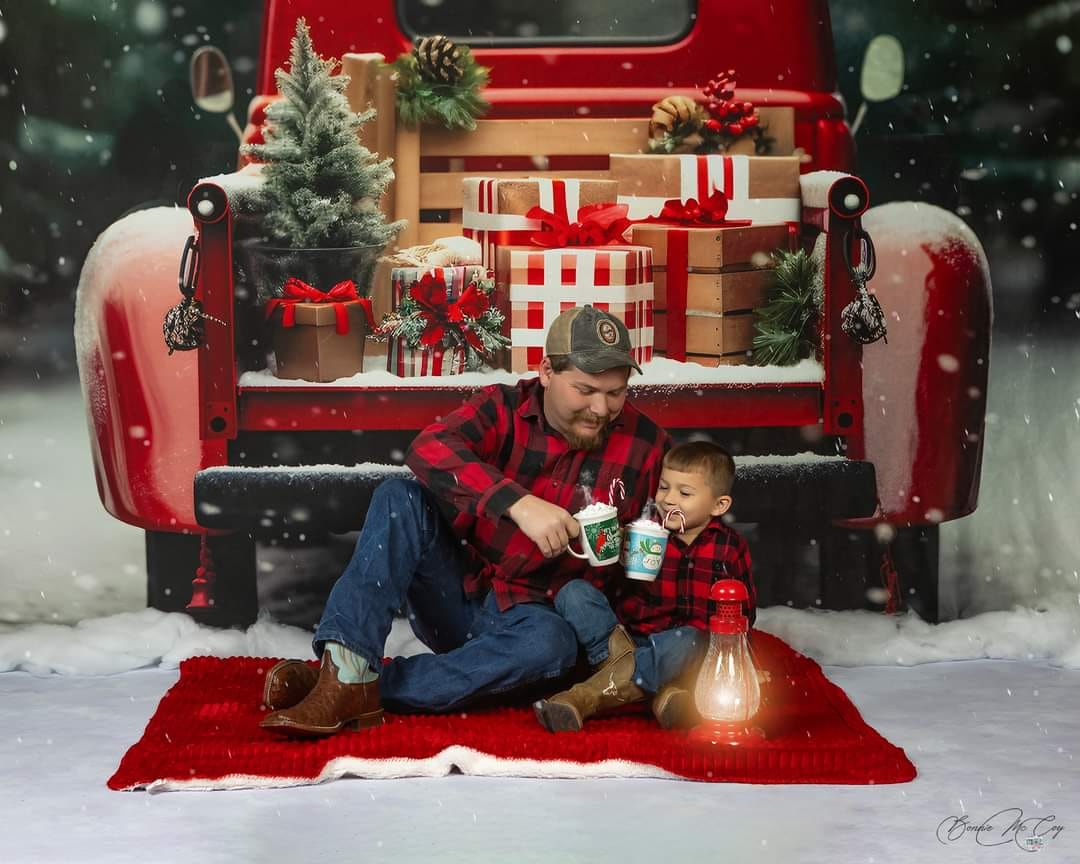 Kate Weihnachten im Freien Rotes Auto Geschenke Hintergrund für Fotografie - Kate Backdrop.de