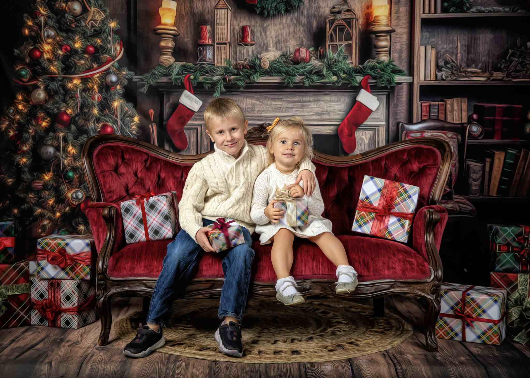 Kate Retro Weihnachten Kamin Santa Warm House Buch Hintergrund für Fotografie - Kate Backdrop.de
