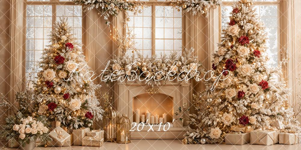Kate Weihnachten Kamin Weihnachtsbaum Gold Hintergrund Entworfen von Emetselch - Kate Backdrop.de