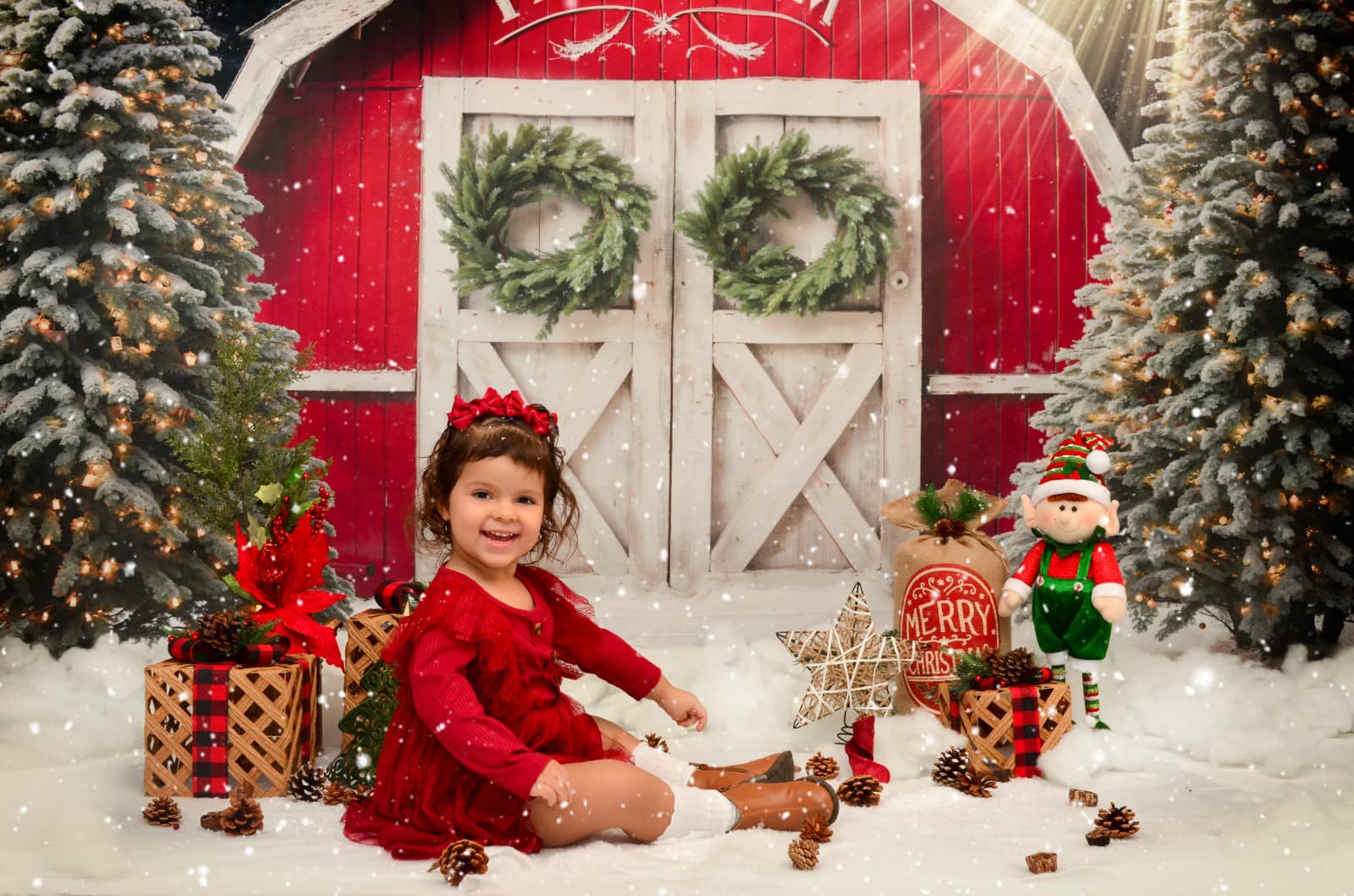 Kate Winter Weihnachten Bauernhof Rote Scheune Hintergrund von Chain Photography - Kate Backdrop.de
