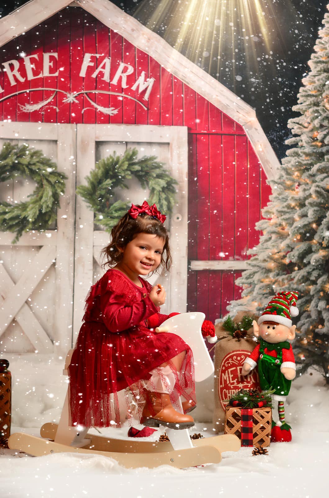 Kate Winter Weihnachten Bauernhof Rote Scheune Hintergrund von Chain Photography - Kate Backdrop.de