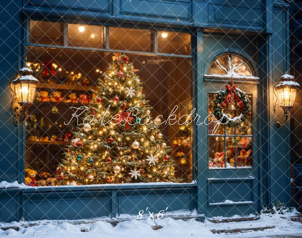 Kate Weihnachten Schaufenster Weihnachtsbaum Blau Fleece Hintergrund Entworfen von Chain - Kate Backdrop.de