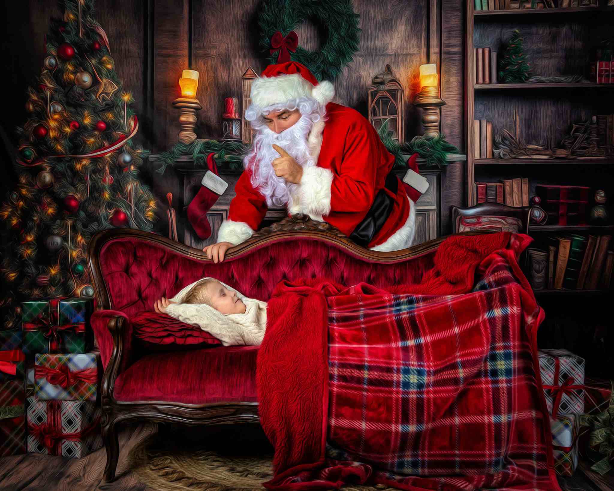 Kate Retro Weihnachten Kamin Santa Warm House Buch Hintergrund für Fotografie - Kate Backdrop.de