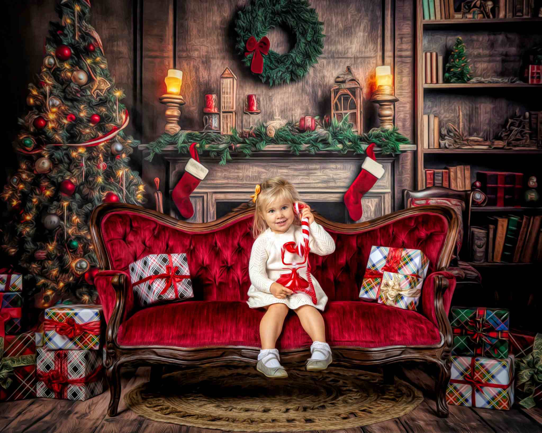 Kate Retro Weihnachten Kamin Santa Warm House Buch Hintergrund für Fotografie - Kate Backdrop.de