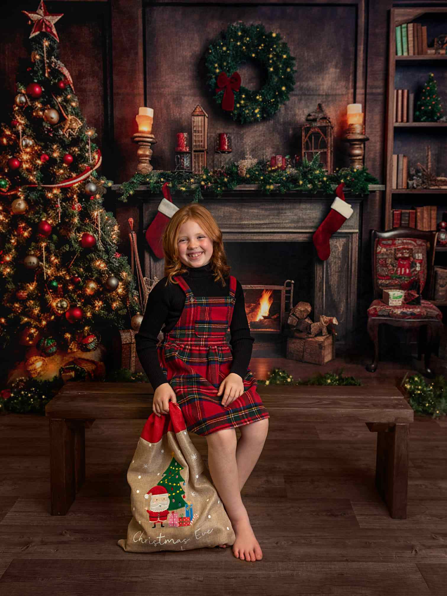 Kate Retro Weihnachten Kamin Santa Warm House Buch Hintergrund für Fotografie - Kate Backdrop.de