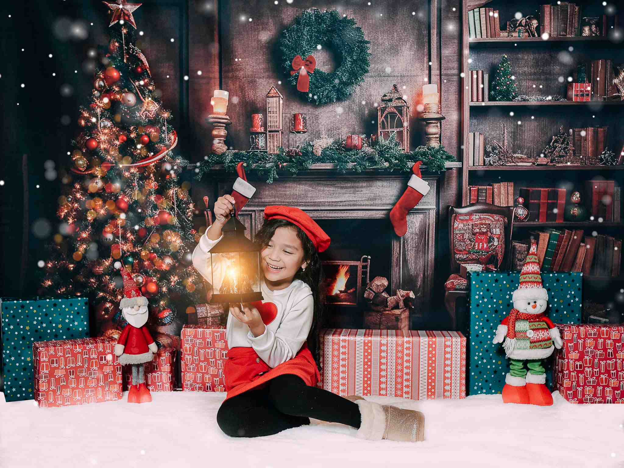 Kate Retro Weihnachten Kamin Santa Warm House Buch Hintergrund für Fotografie - Kate Backdrop.de