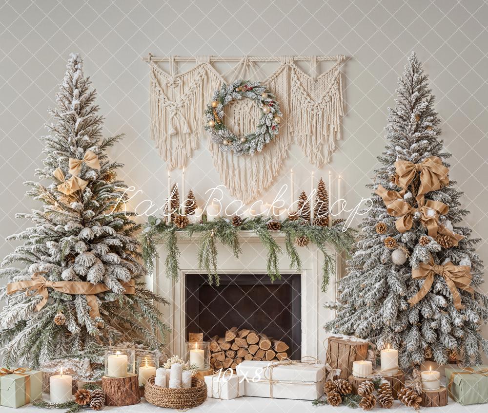 Kate Weihnachten Kamin Tannen Boho Fleece Hintergrund Entworfen von Emetselch - Kate Backdrop.de