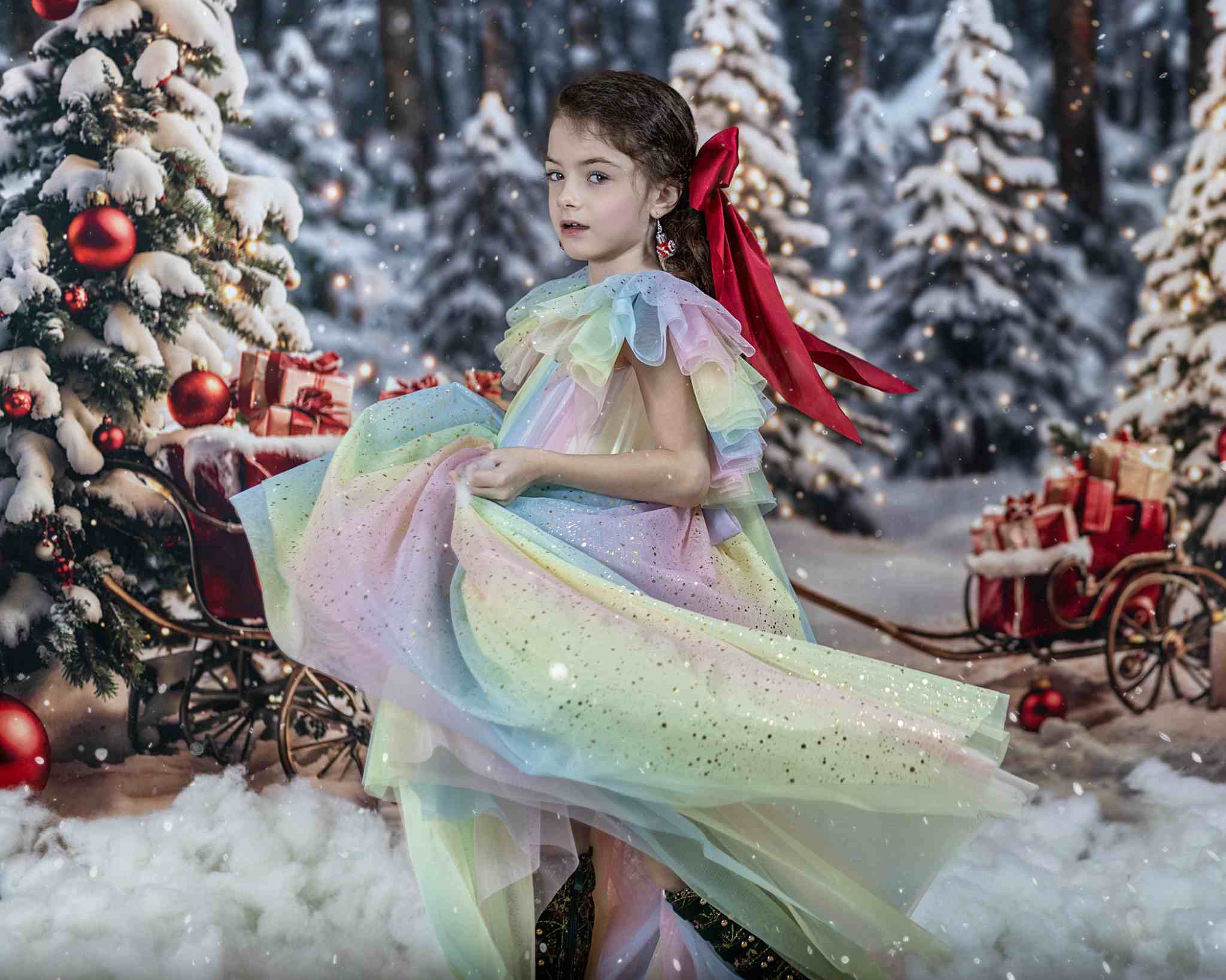 Kate Weihnachtsbaum im Freien verschneites Geschenk Hintergrund für Fotografie - Kate Backdrop.de