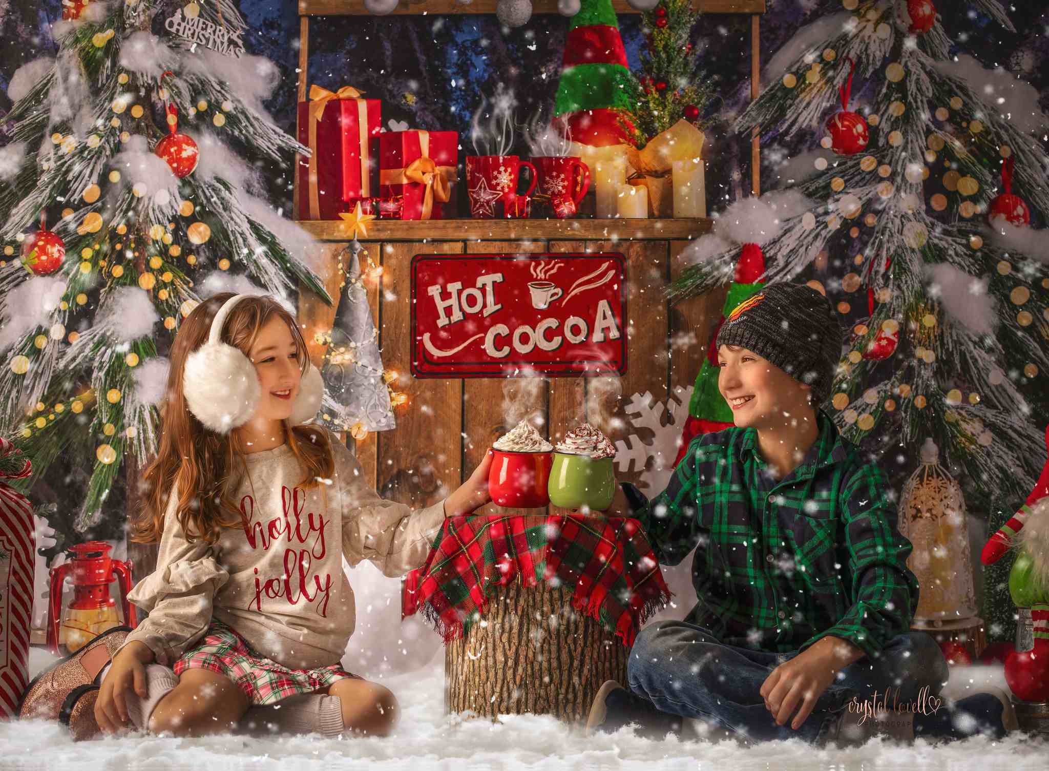 Kate Weihnachten Hintergrund Hot Cocoa Rot Grün Elf Hut von Emetselch - Kate Backdrop.de
