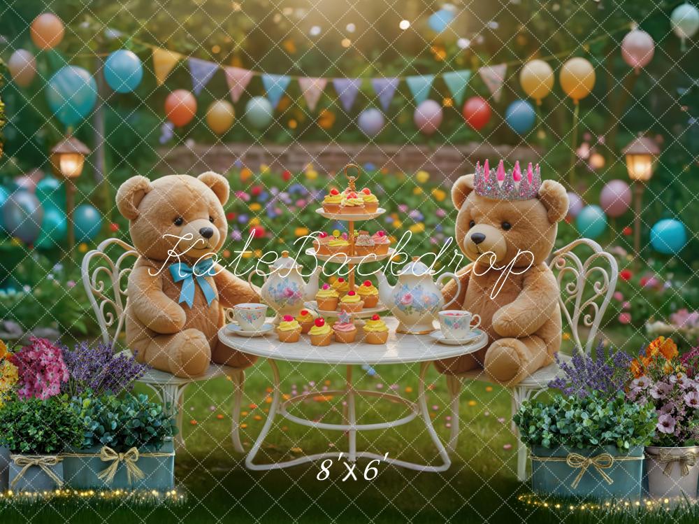 Kate Geburtstag Teddybären Garten Bunt Hintergrund Entworfen von Mini MakeBelieve - Kate Backdrop.de