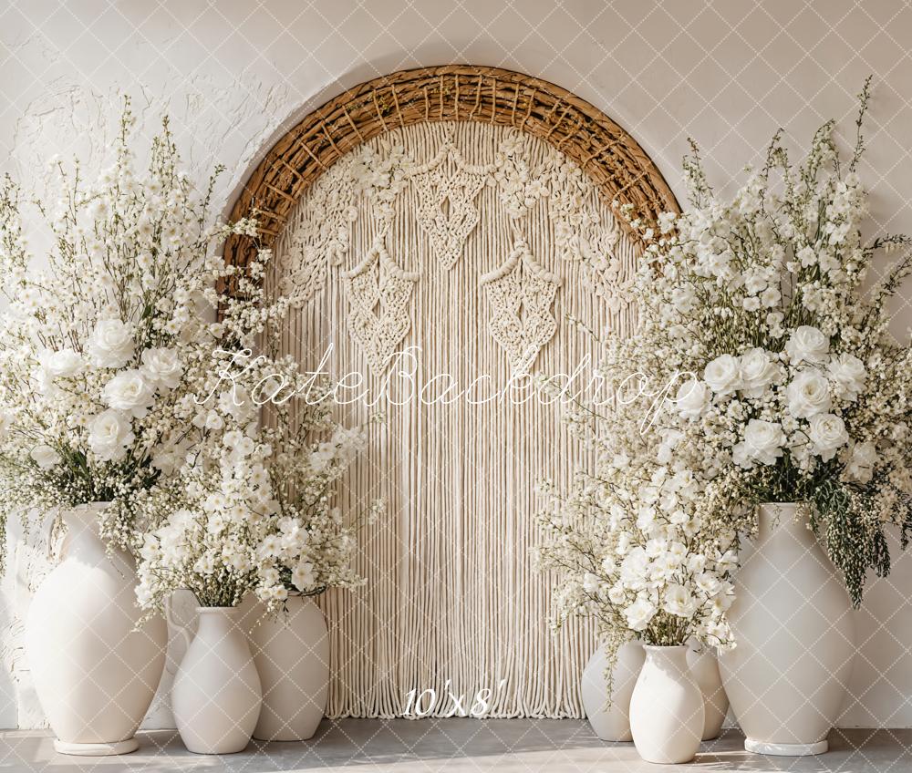 Kate Boho Makramee Blumen Bogen Weiß Fleece Hintergrund Entworfen von Emetselch - Kate Backdrop.de