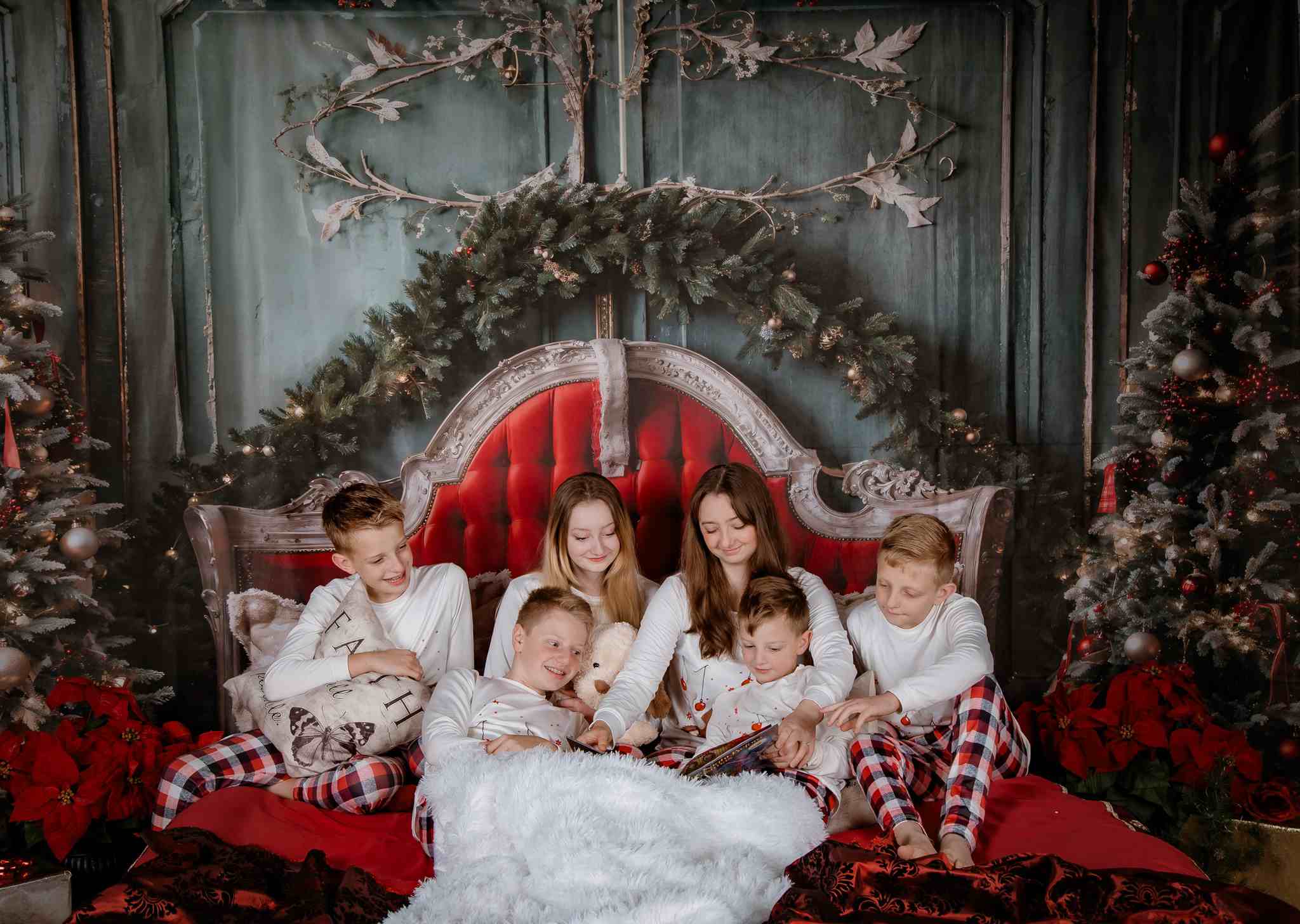 Kate Weihnachten Rotes Kopfteil Grüne Wand Baum Hintergrund von Emetselch - Kate Backdrop.de