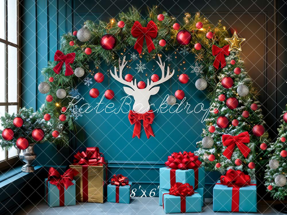 Kate Weihnachten Geschenke Kranz Türkis Hintergrund Entworfen von Mini MakeBelieve - Kate Backdrop.de