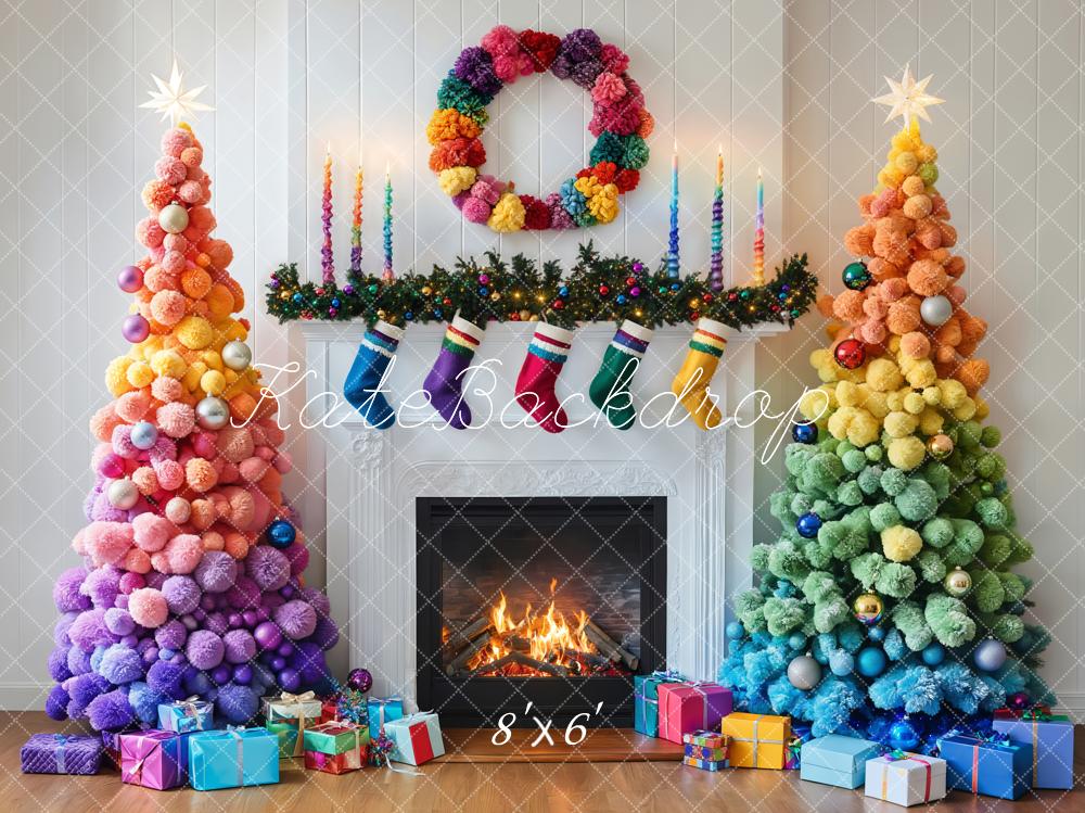 Kate Weihnachten Regenbogen Weihnachtsbaum Kamin Hintergrund Entworfen von Emetselch