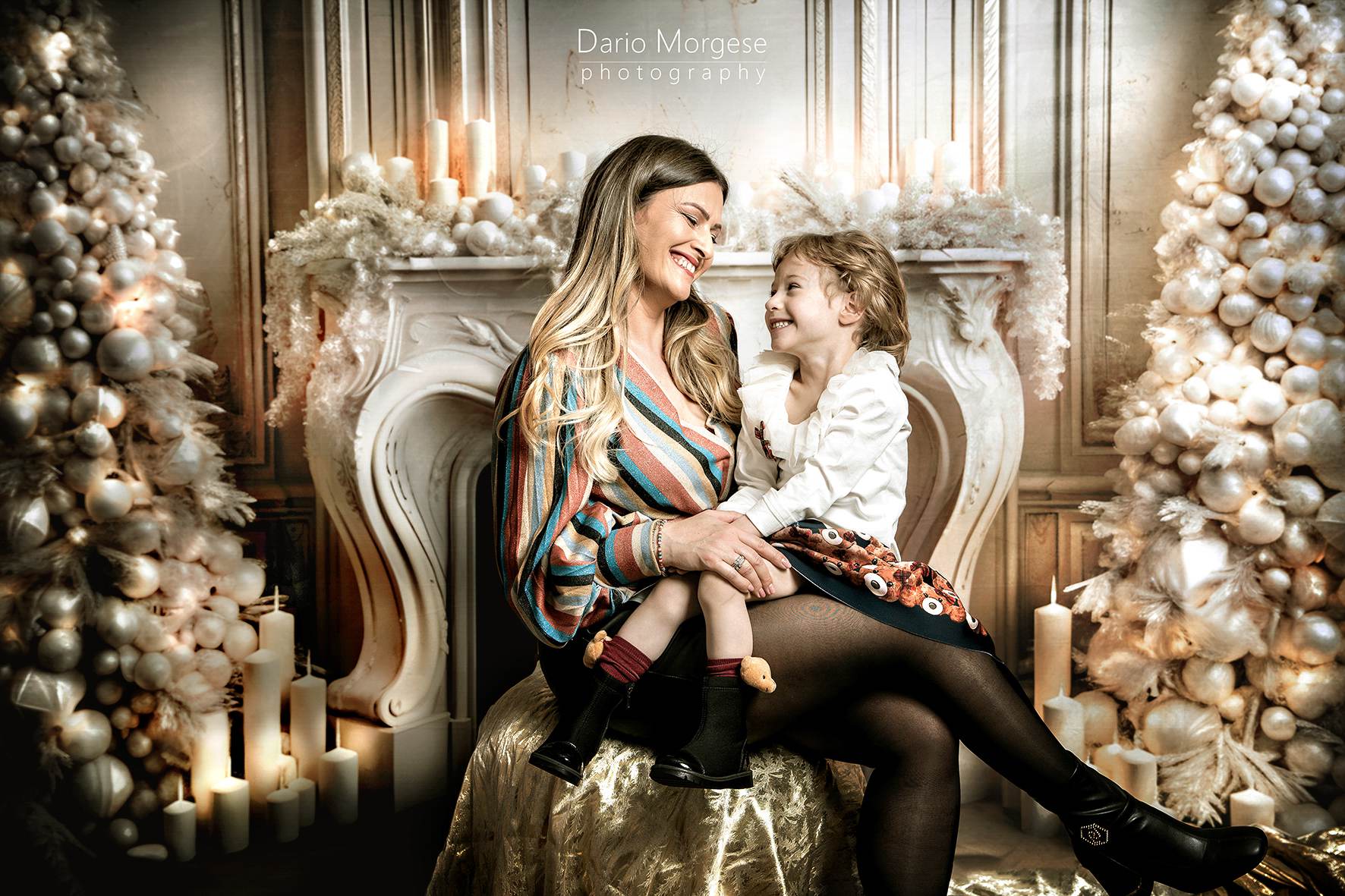 Kate Weihnachten Elegante Kommunion Kerze Weiß Kamin Baum Hintergrund für Fotografie - Kate Backdrop.de