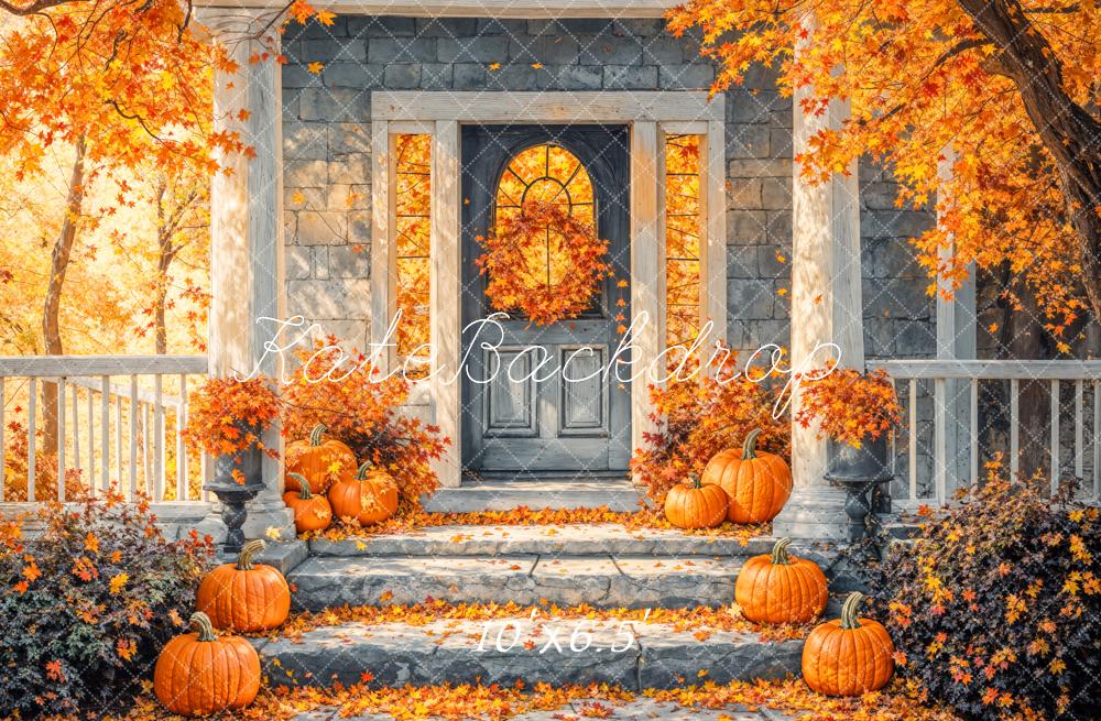 Kate Herbst Veranda Kürbisse Orange Fleece Hintergrund Entworfen von Emetselch - Kate Backdrop.de