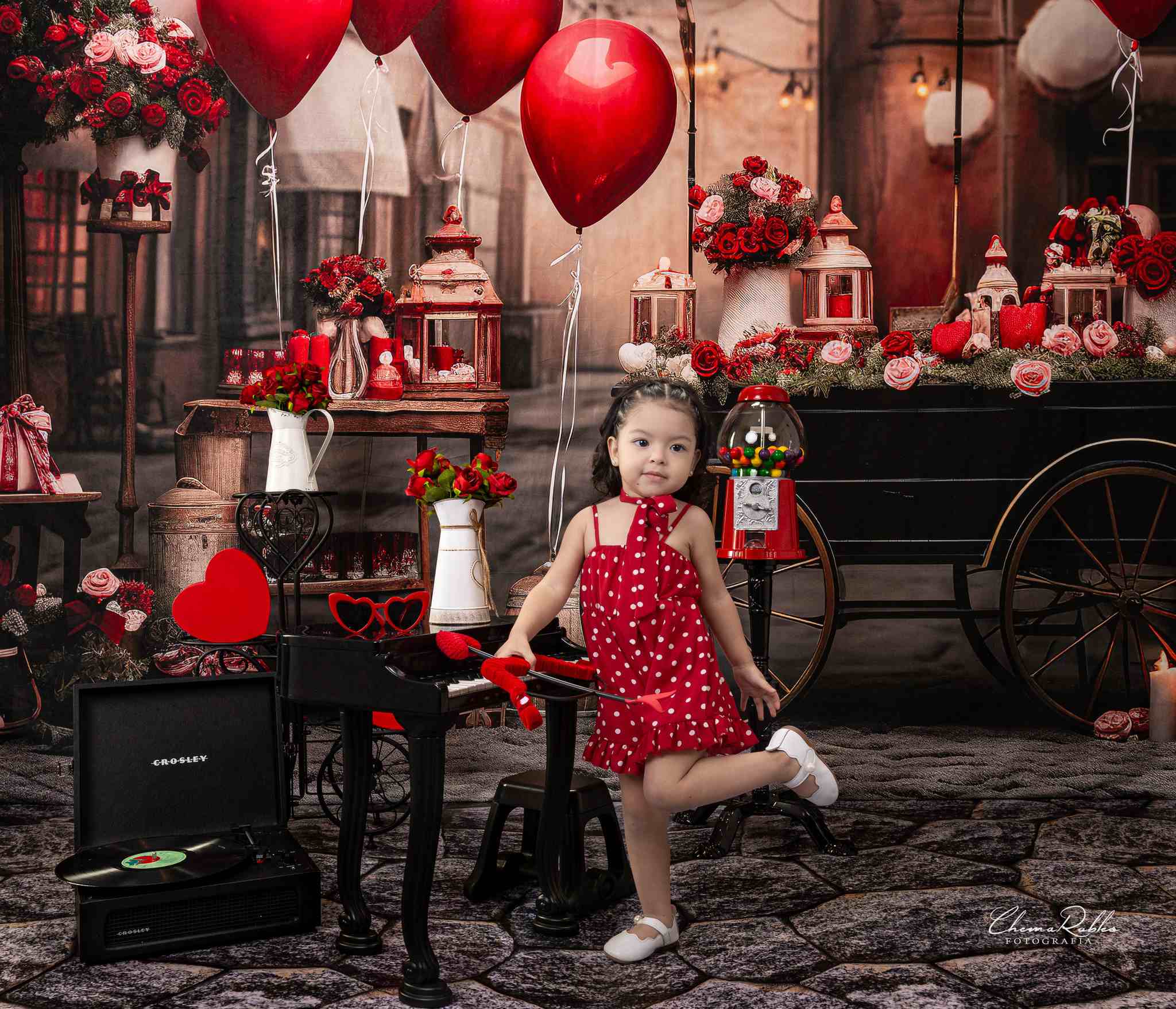 Kate Valentinstag Retro Straße Ballonwagen Hintergrund von Emetselch - Kate Backdrop.de