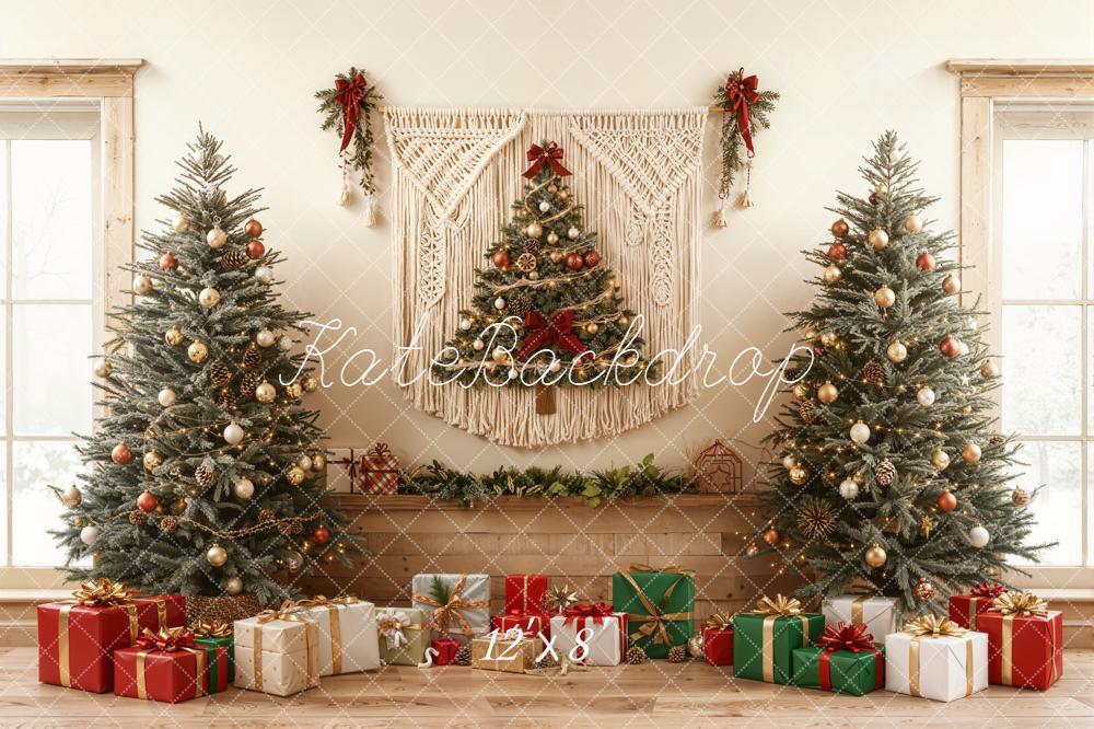 Kate Weihnachten Weihnachtsbäume Geschenke Naturholz Fleece Hintergrund Entworfen von Emetselch - Kate Backdrop.de