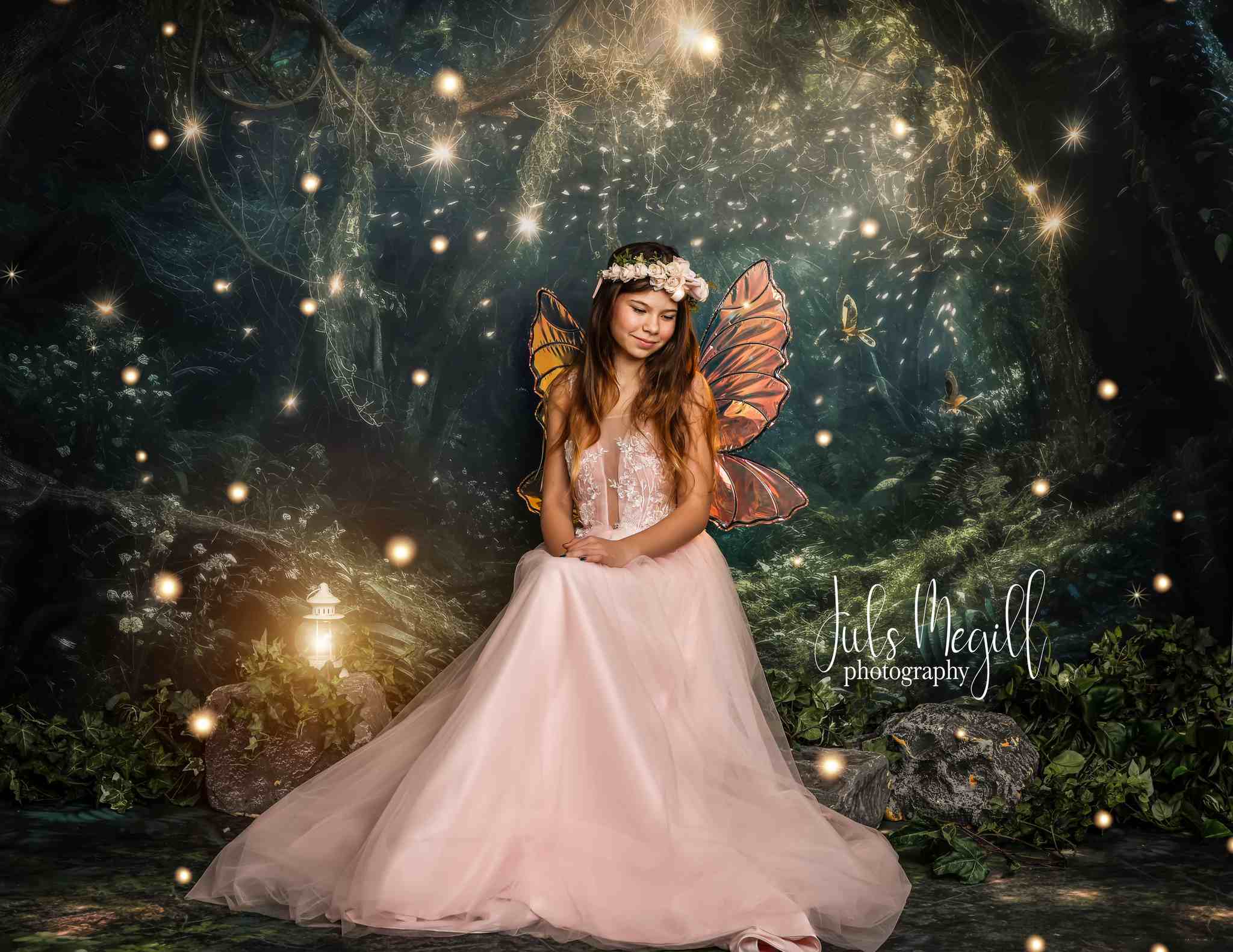 Kate Fantasy Glühwürmchen Wald in der Nacht Hintergrund+Traum Erdgeschoss Hintergrund - Kate Backdrop.de