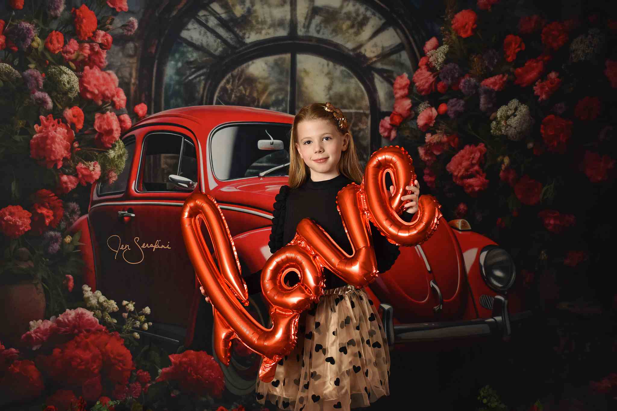 Kate Valentinstag Rotes Auto Hintergrund von Patty Roberts - Kate Backdrop.de