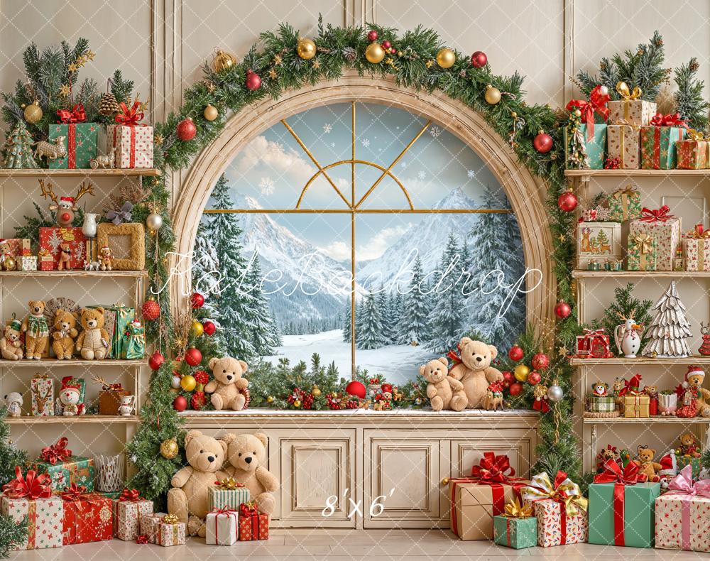 Kate Weihnachten Fenster Geschenke Regale Fleece Hintergrund Entworfen von Emetselch - Kate Backdrop.de