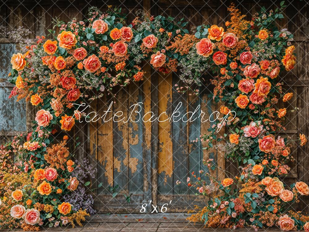 Kate Herbst Blumenbogen Holztür Vintage Hintergrund Entworfen von Emetselch - Kate Backdrop.de