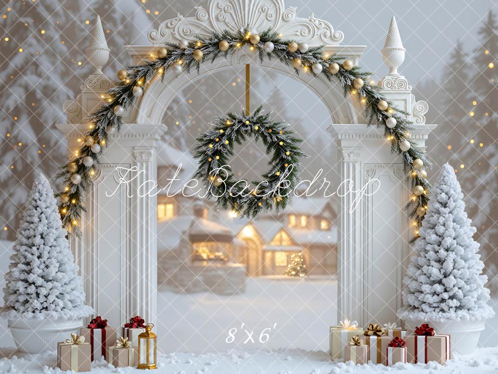 Kate Weihnachten Winterbogen Geschenke Weiß Hintergrund Entworfen von Mini MakeBelieve