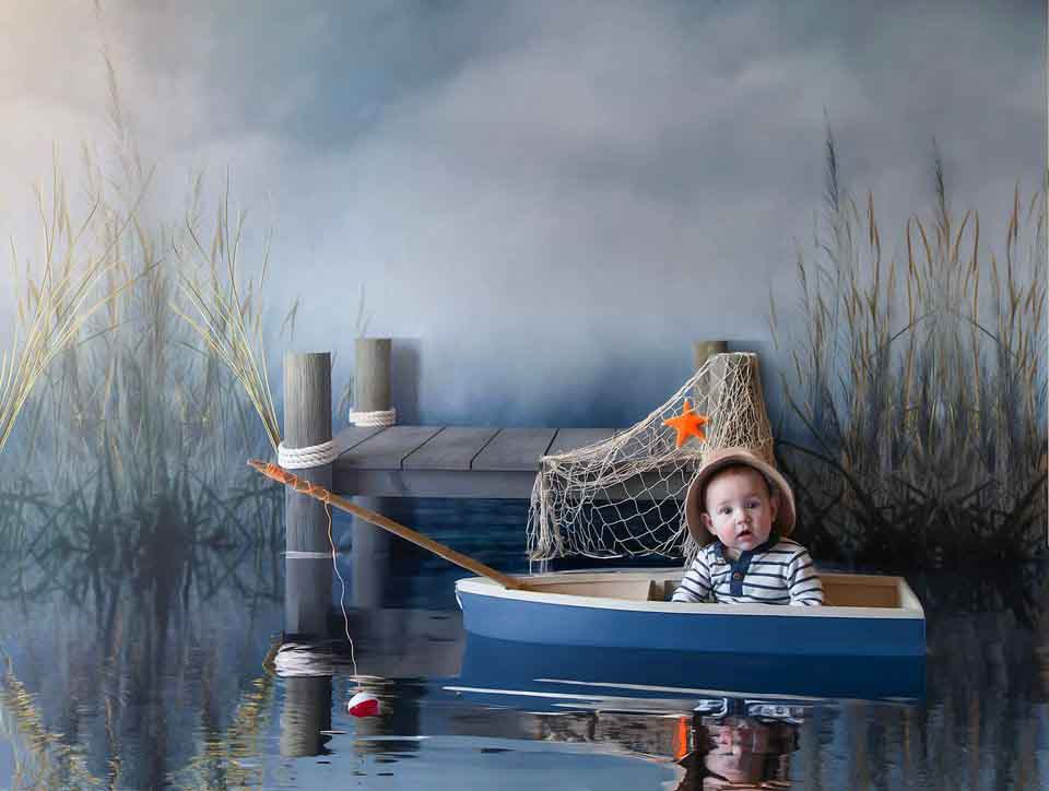 Kate Sommer Hintergrund Schilf Bewölkter Himmel See für Fotografie - Kate Backdrop.de