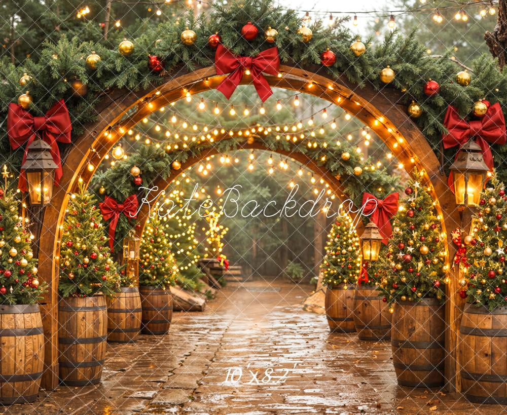 Kate Weihnachten Bogen Lichter Tannen Hintergrund Entworfen von Emetselch - Kate Backdrop.de