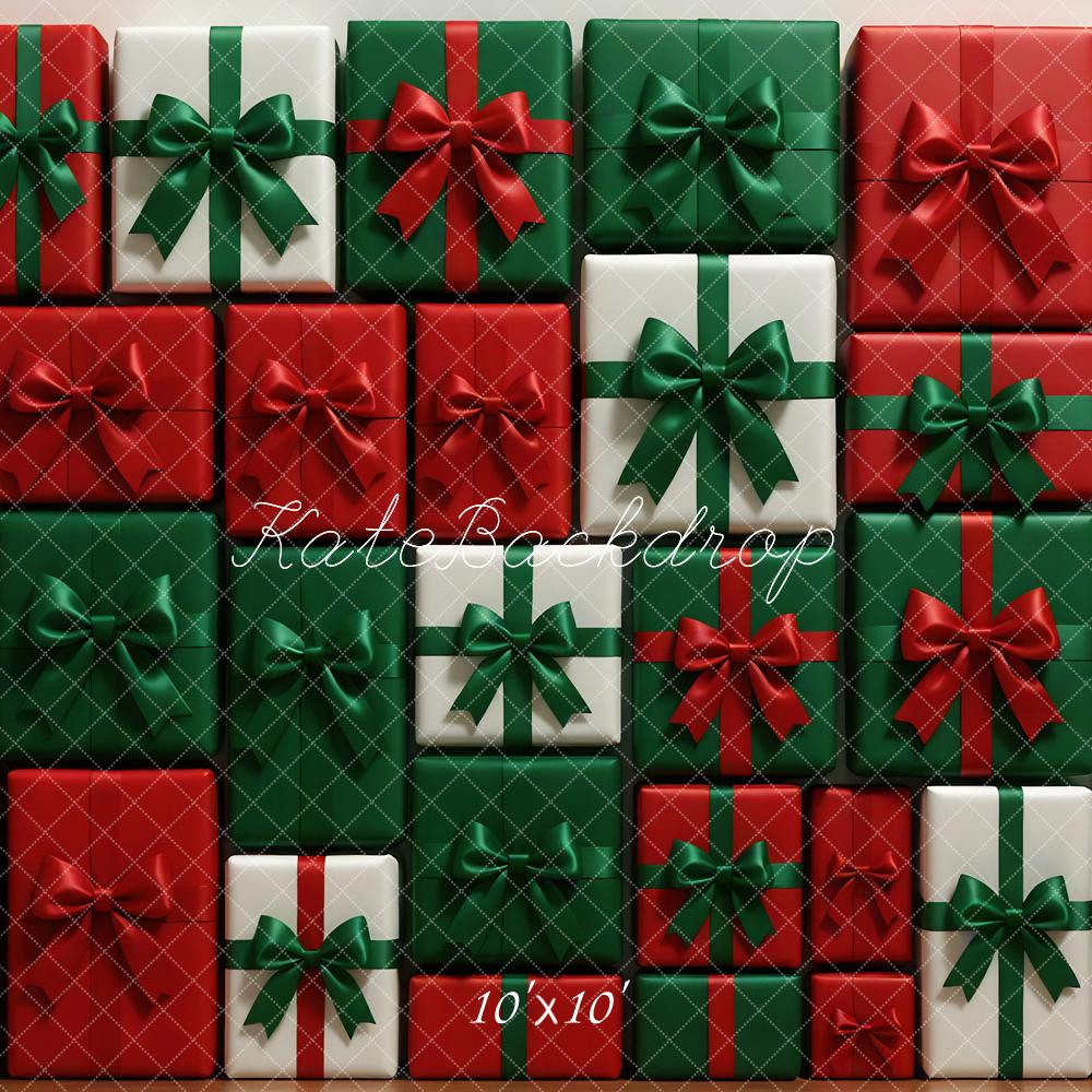 Kate Weihnachten Geschenkboxen Rot Grün Hintergrund Entworfen von Mini MakeBelieve - Kate Backdrop.de