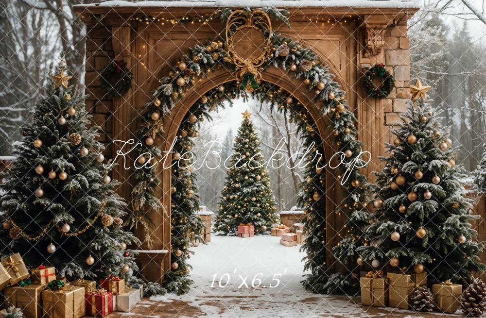 Kate Weihnachten Torbogen Geschenke Schnee Hintergrund Entworfen von Emetselch