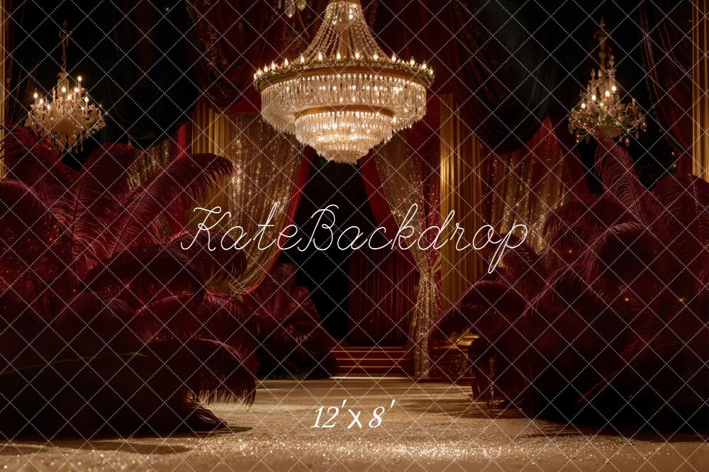Kate Ball Glamour Kronleuchter Gold Rot Hintergrund Entworfen von Emetselch - Kate Backdrop.de